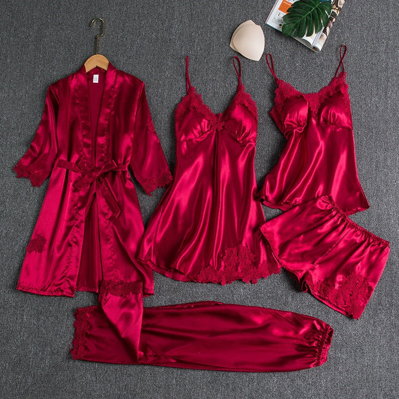 Luxury Satin Pyjama Set for Women with Nightdress, Robe and Trousers - KATE