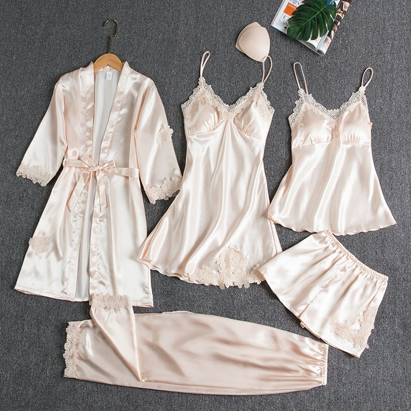 Luxury Satin Pyjama Set for Women with Nightdress, Robe and Trousers - KATE