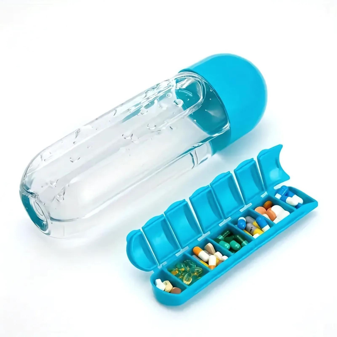VitaBottle - Portable Water Bottle with Built-in Pill Box.