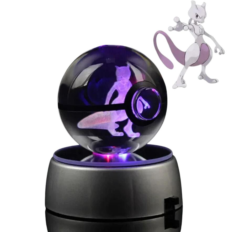 EliteGlow Pokémon Crystal Ball | 3D Engraved Crystal with LED Light