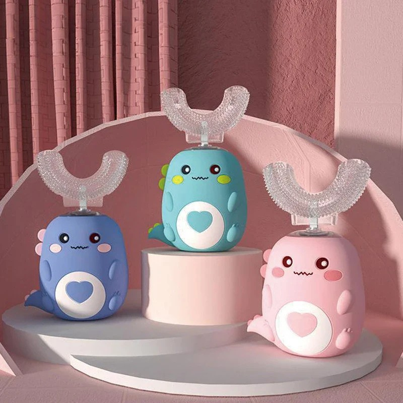 U-shaped Children's Toothbrush with Sonic Cleaning and Silicone Attachment