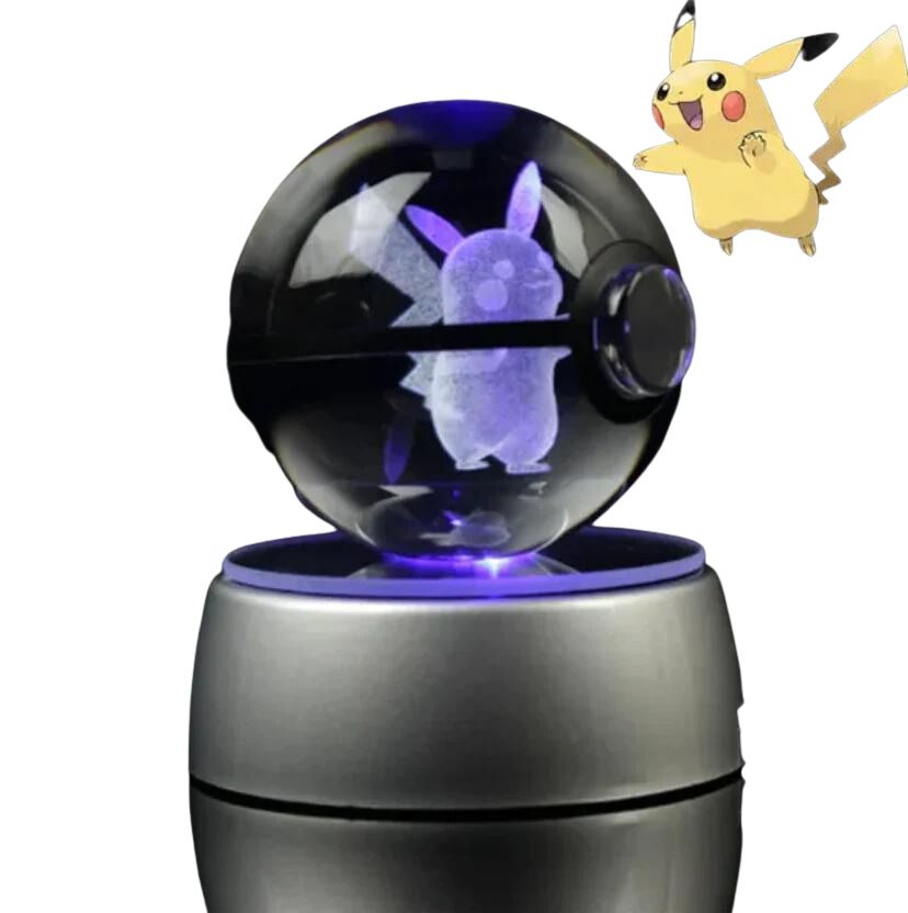 EliteGlow Pokémon Crystal Ball | 3D Engraved Crystal with LED Light