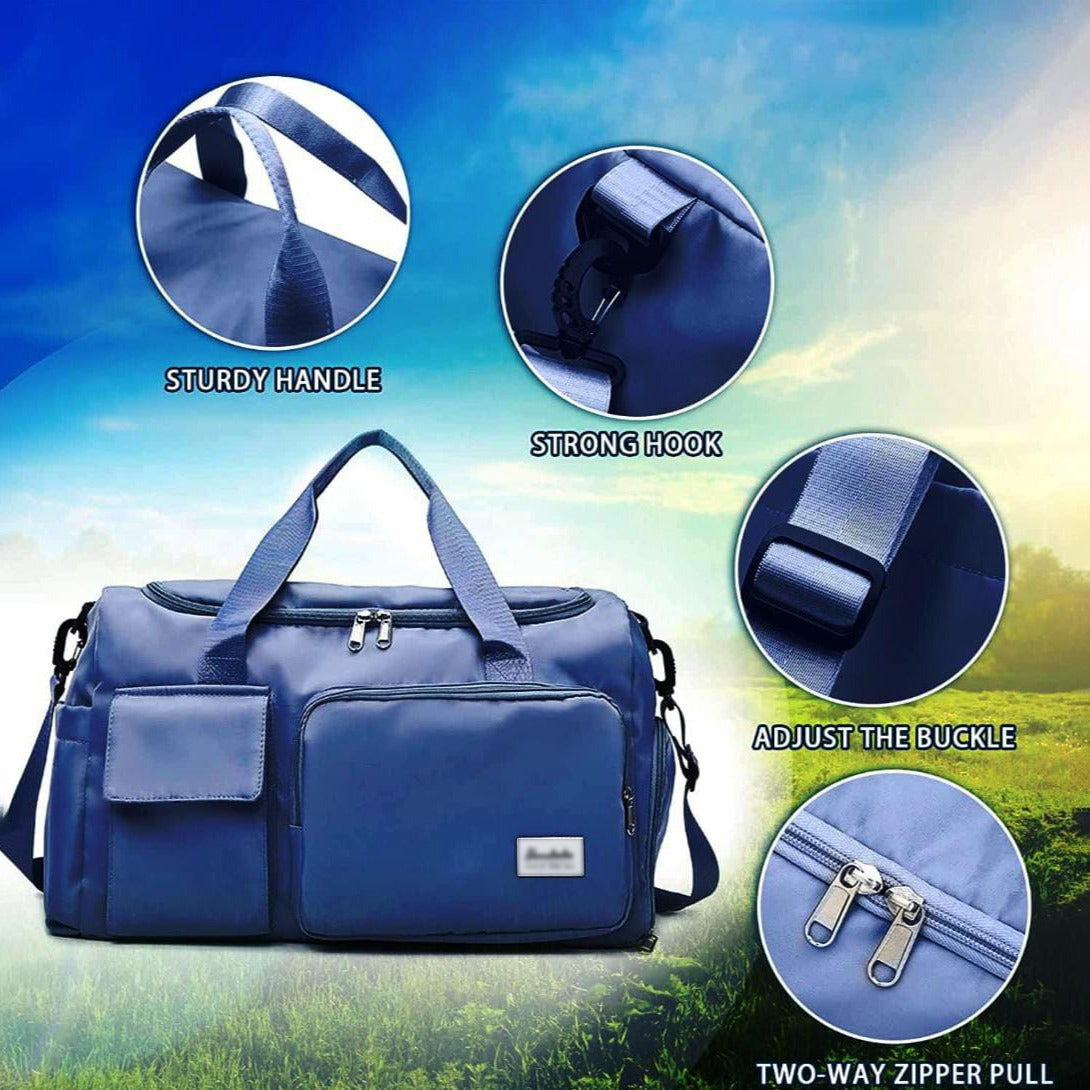 Multi-Pocket Travel Bag, Sports and Gym Duffle with Separate Shoe Compartment