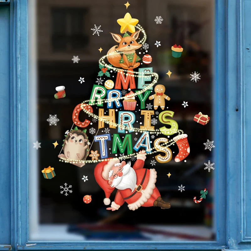 Window Christmas Decorations - Festive Decor with Santa and Animals for a Cosy Christmas