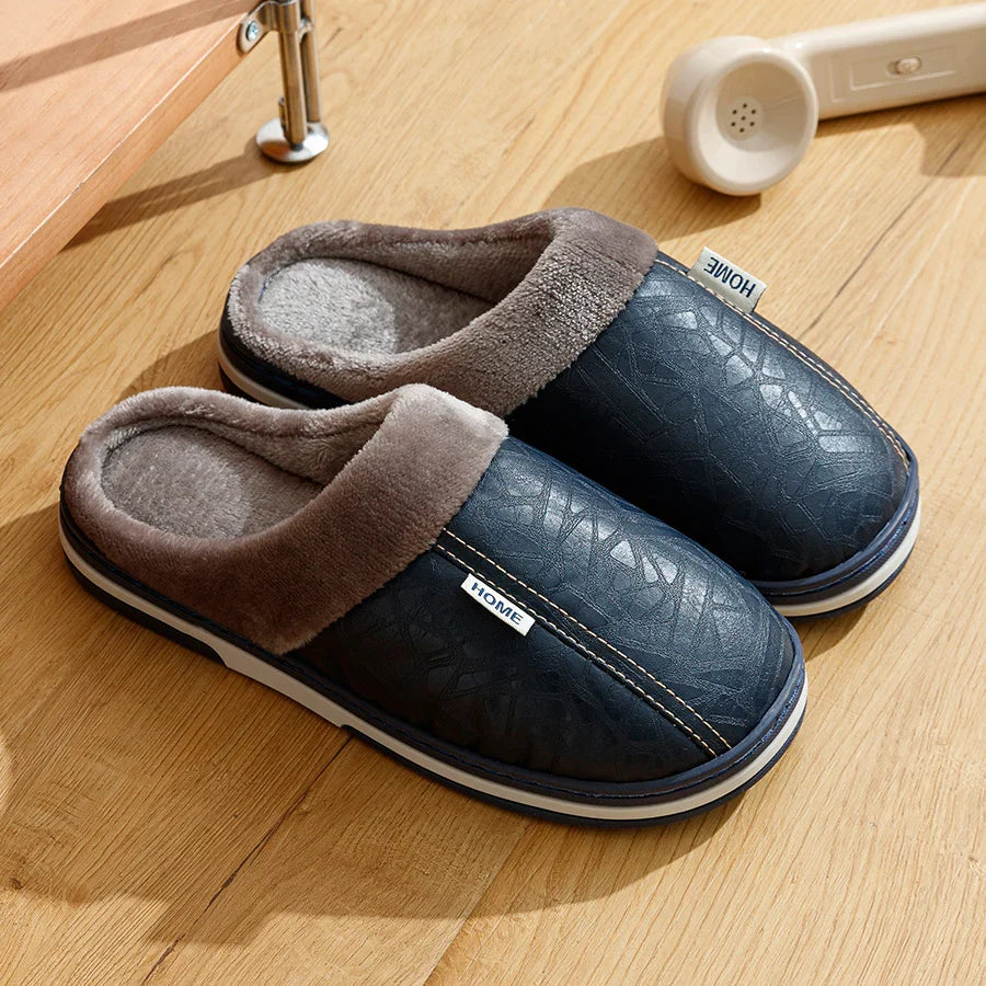 Men's Slippers PU Leather Large Size | Slippers | Warm Winter Slippers Indoor, Waterproof & Comfortable