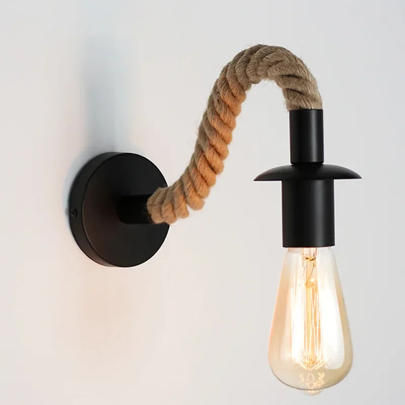 NoctiCord Retro Wall Lamp | Stylish E27 bedside and loft lighting with rope and wood