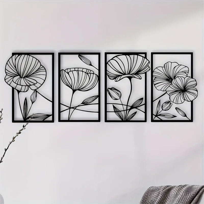 Floral Elegance Wall Decoration – Four-Piece Flower Art