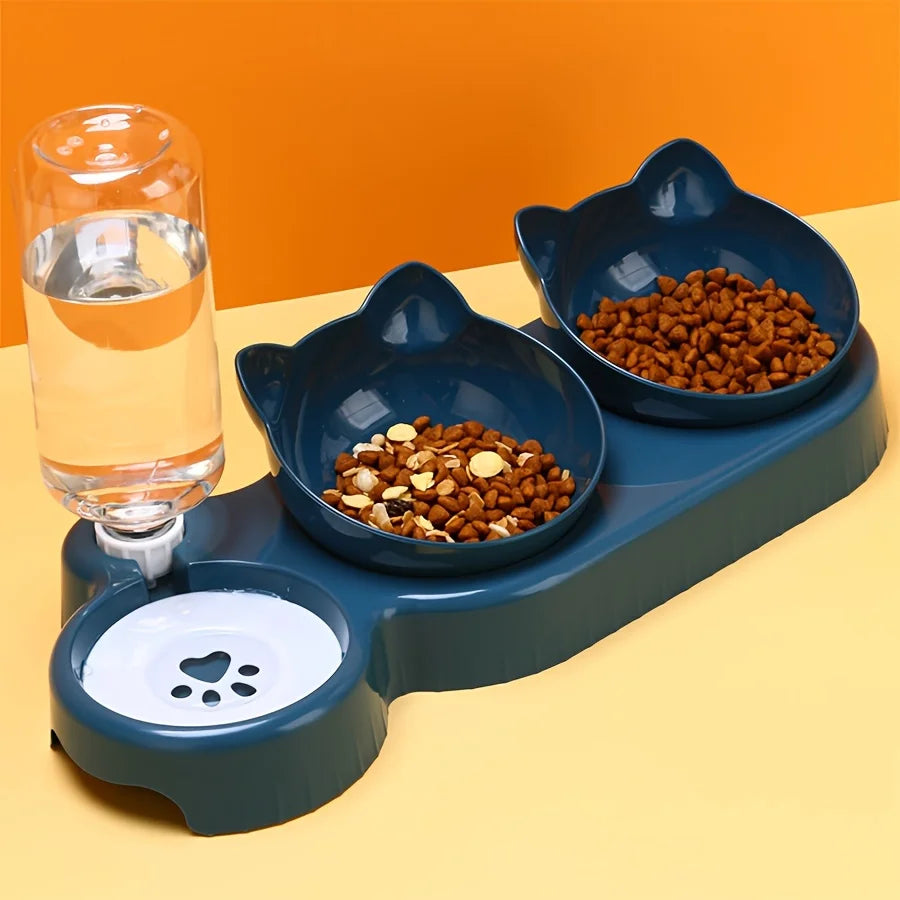 Cat Food and Water Bowl with Ear Design - Comfortable and Playful Dining Experience