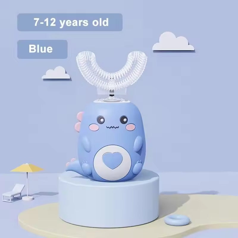 U-shaped Children's Toothbrush with Sonic Cleaning and Silicone Attachment