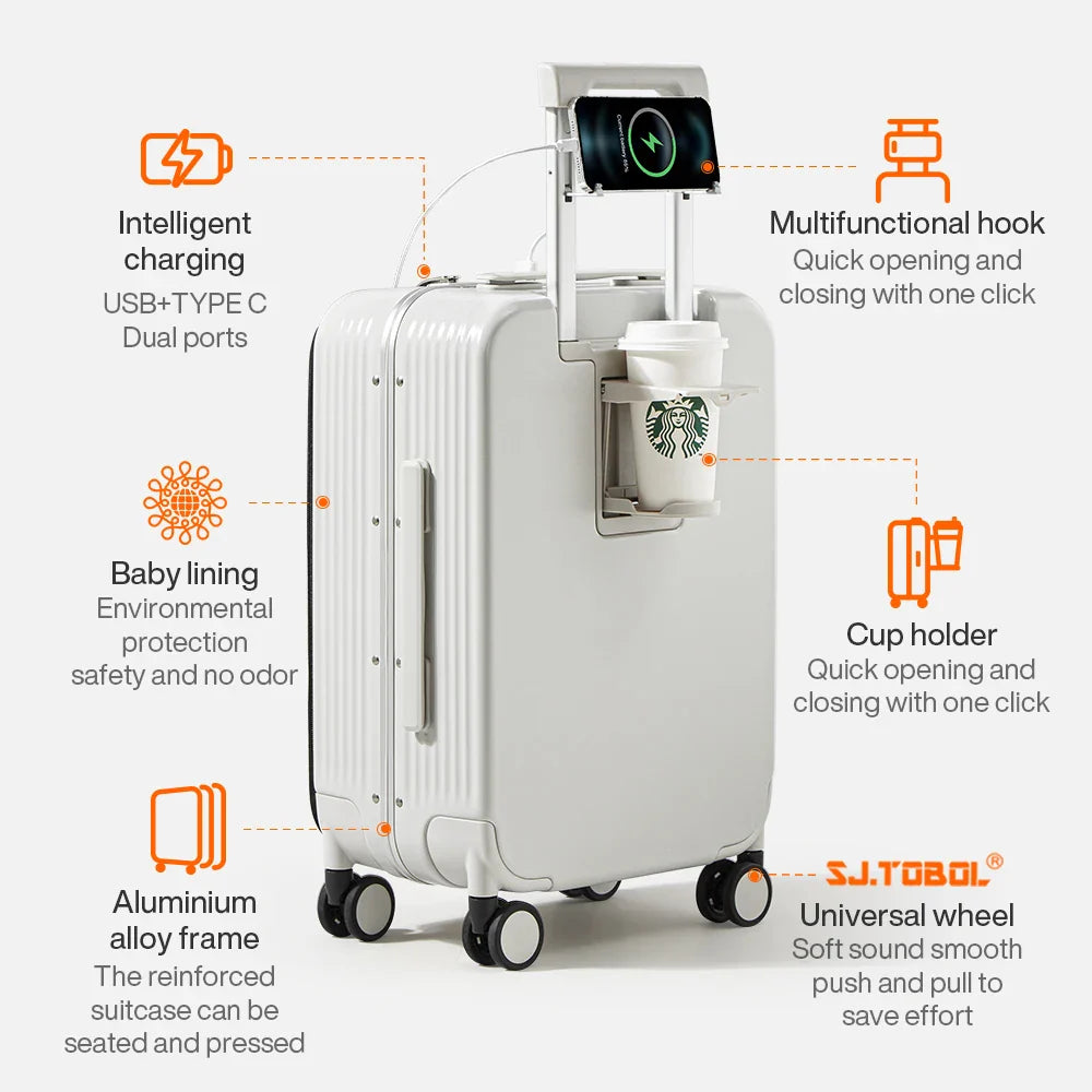 Aluminium Frame Hard Shell Suitcase with USB Port – Turin