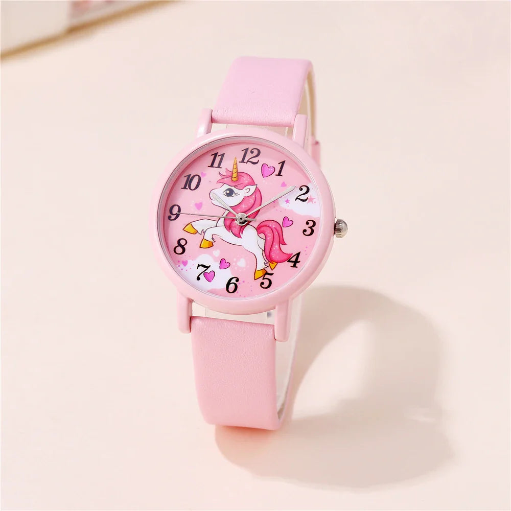 Cute Unicorn Children's Watch – PU Leather Strap and Cartoon Design