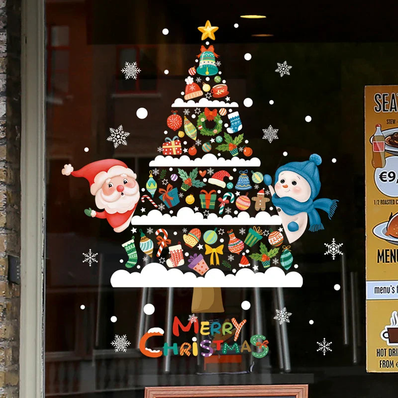 Window Christmas Decorations - Festive Decor with Santa and Animals for a Cosy Christmas