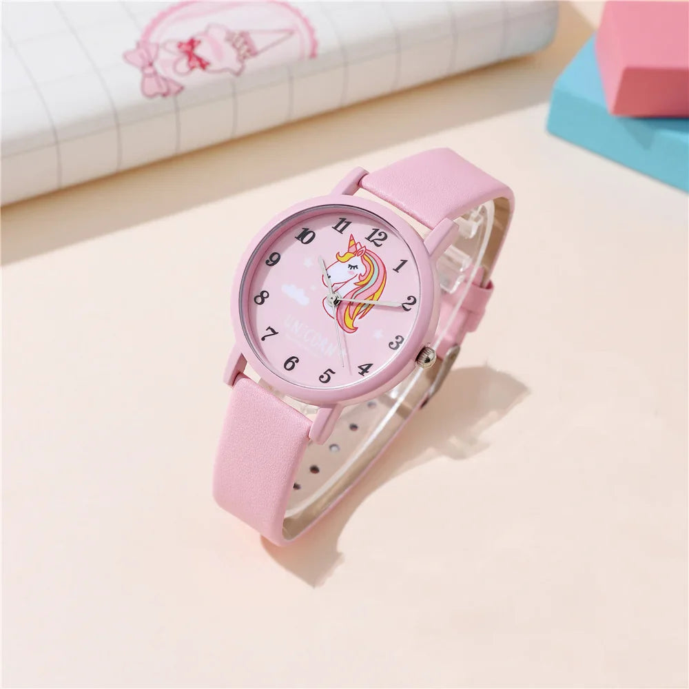Cute Unicorn Children's Watch – PU Leather Strap and Cartoon Design