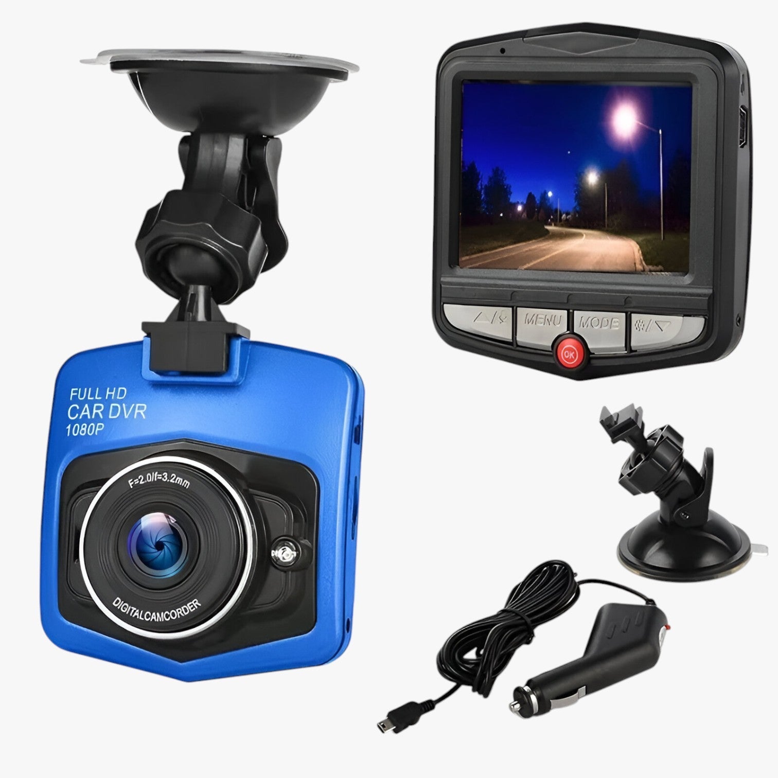 Compact 1080p HD Dashcam – Night Vision with Loop Recording