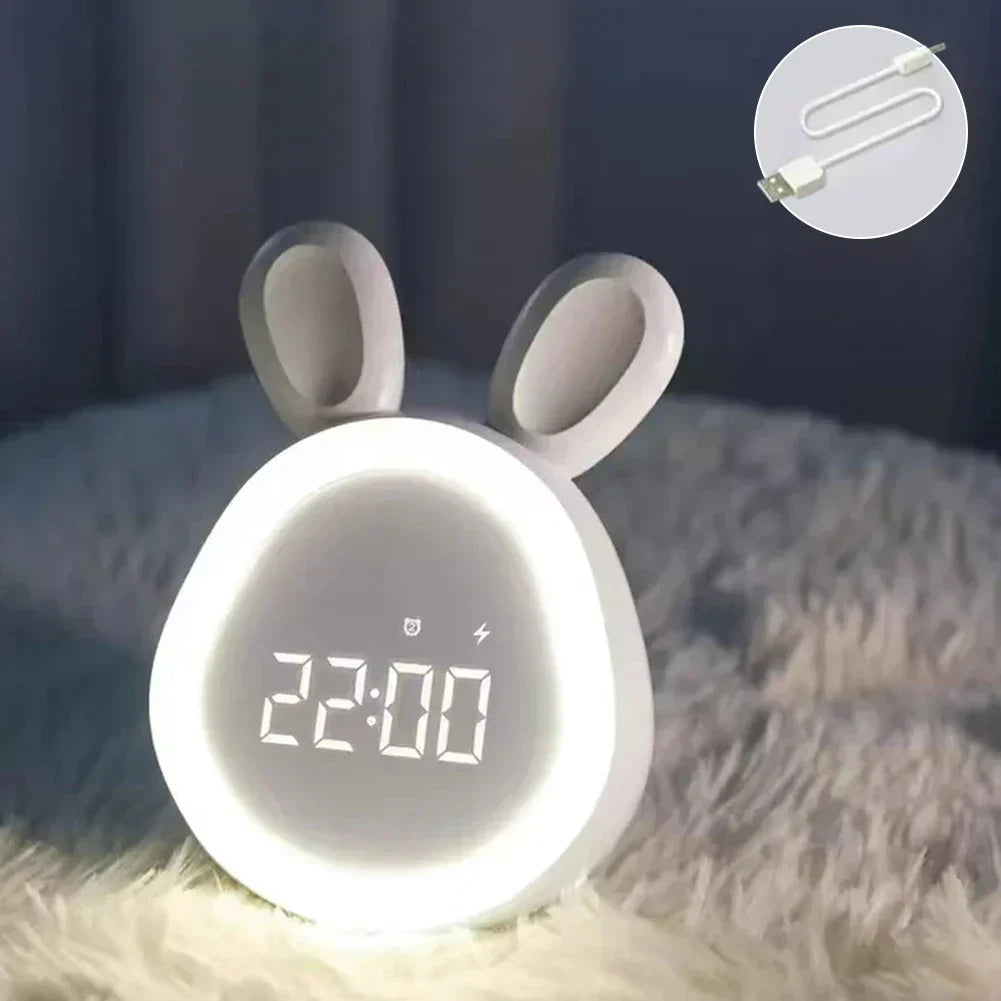 Cute Children's Alarm Clock with LED Display, Night Light and Alarm – Bunny Shape for Boys and Girls, Ideal for Children's Rooms and Gentle Waking