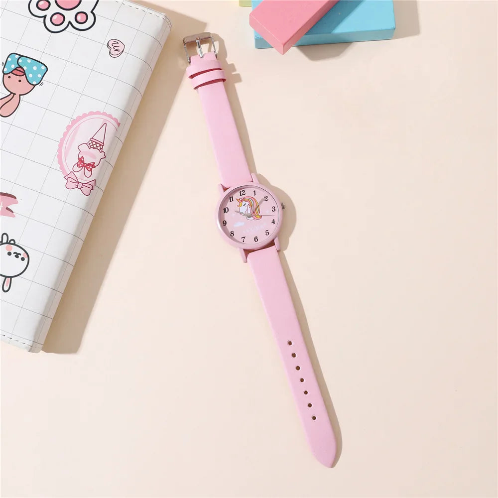 Cute Unicorn Children's Watch – PU Leather Strap and Cartoon Design