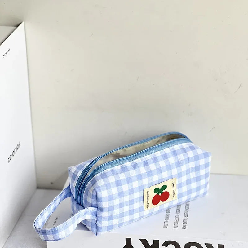 Kawaii embroidered pencil case with cherry print | Pencil case | Japanese storage case for school supplies