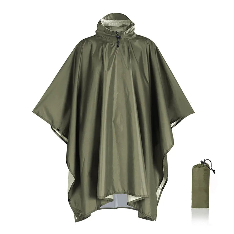 3 in 1 Outdoor Military Raincoat - With Hood Waterproof Rain Poncho with Sleeves, Motorcycle Rain Cover, Ideal for Camping, Hiking and Travel