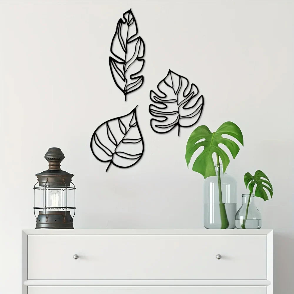 Tropical Leaves Wall Decoration – Set of Three Natural Artworks