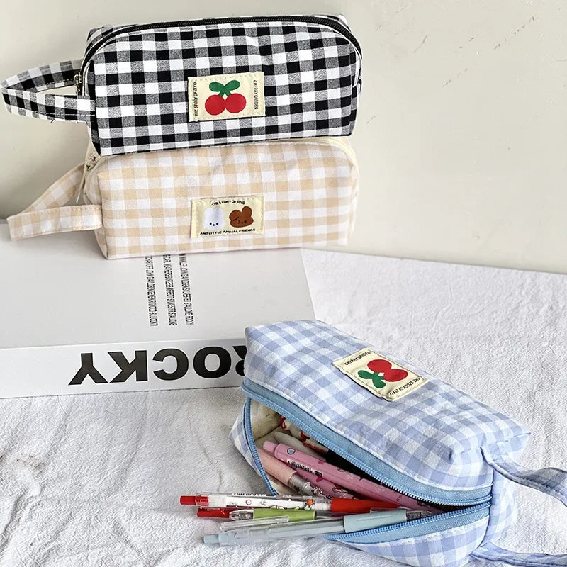 Kawaii embroidered pencil case with cherry print | Pencil case | Japanese storage case for school supplies