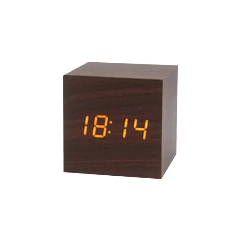 Wooden LED Alarm Clock with Temperature Display, Digital Time Display and Minimalist Design – Perfect for Bedrooms and Offices
