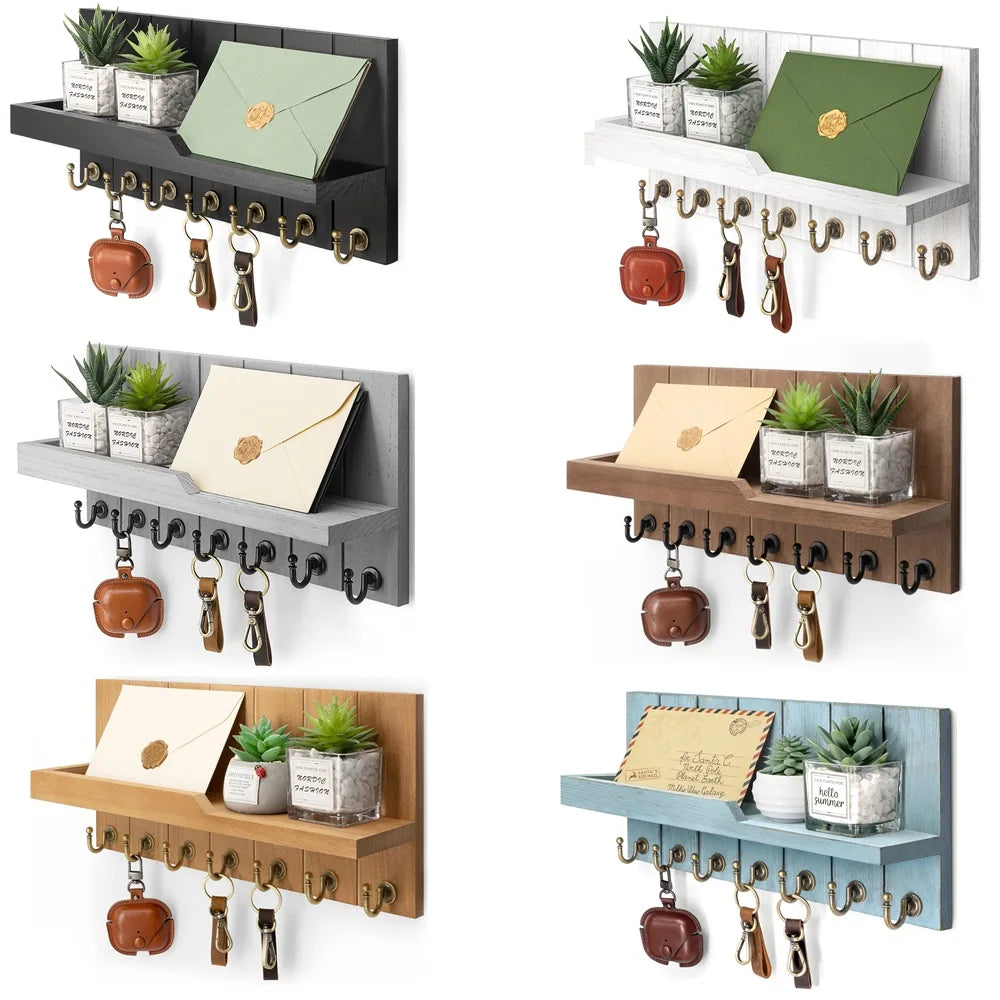 Wooden Key Holder with Shelf - Stylish Wall Solution for Keys and Post