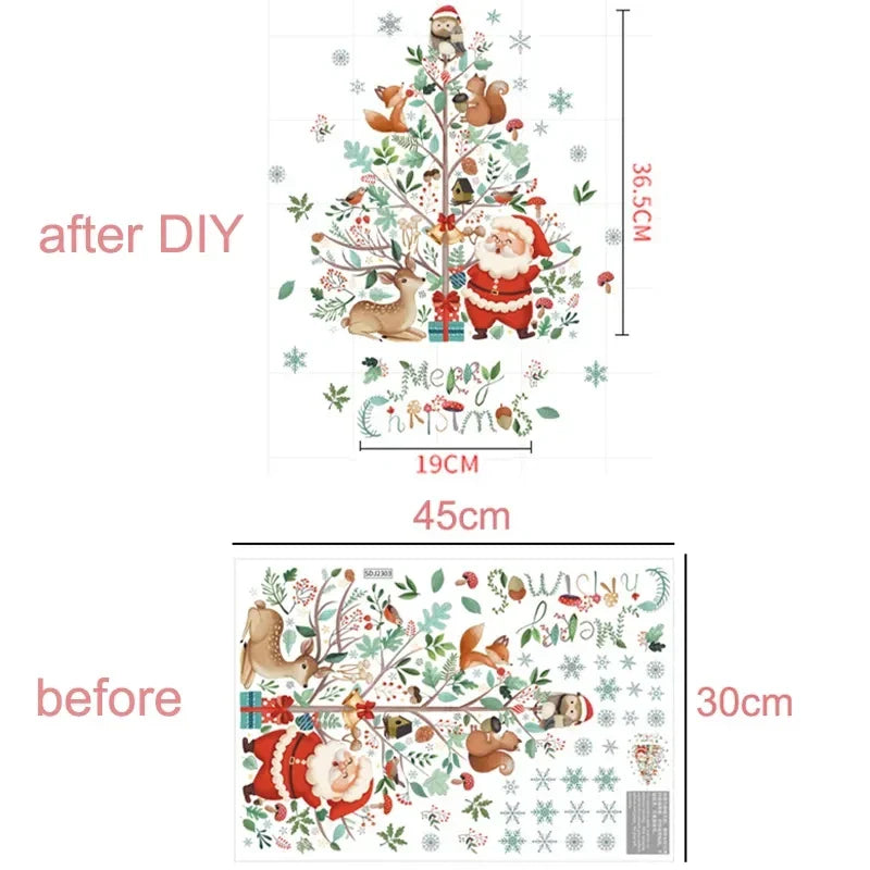 Window Christmas Decorations - Festive Decor with Santa and Animals for a Cosy Christmas