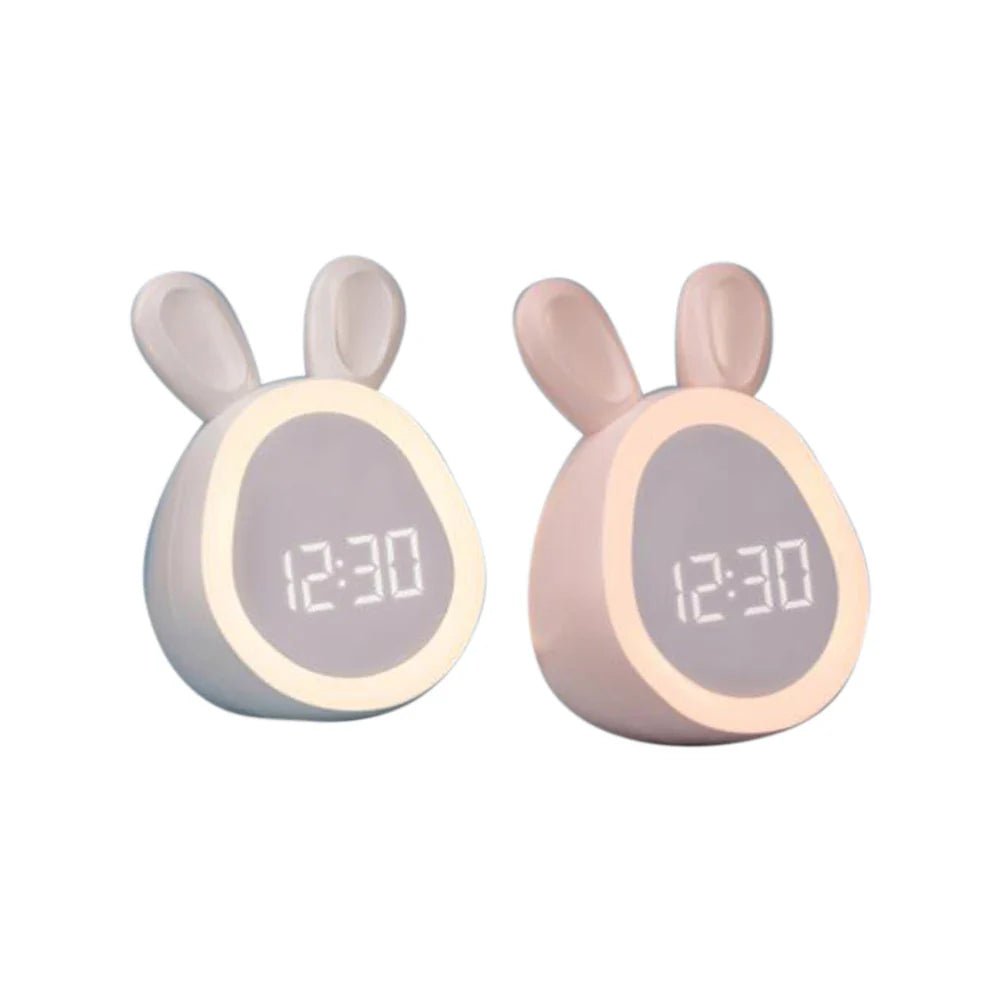 Rabbit-shaped children's alarm clock with LED night light - BunniGlow