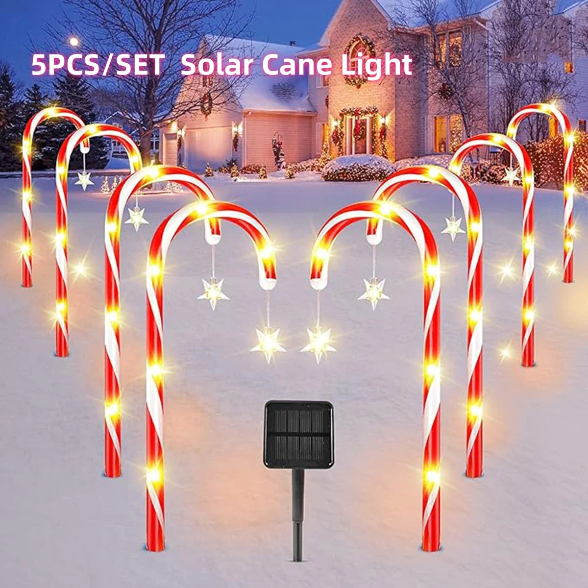 Christmas Solar-Powered Candy Cane Lights - Dazzling Decoration for Festive Evenings