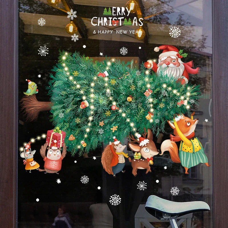 Window Christmas Decorations - Festive Decor with Santa and Animals for a Cosy Christmas