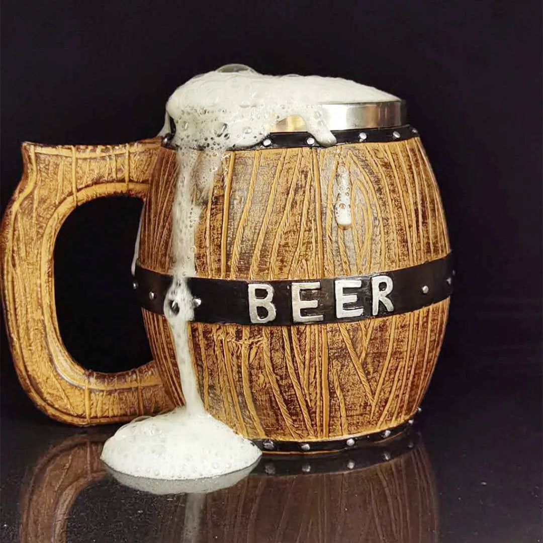 German Wooden Barrel Beer Mug - Authentic and Playful Drinking Experience