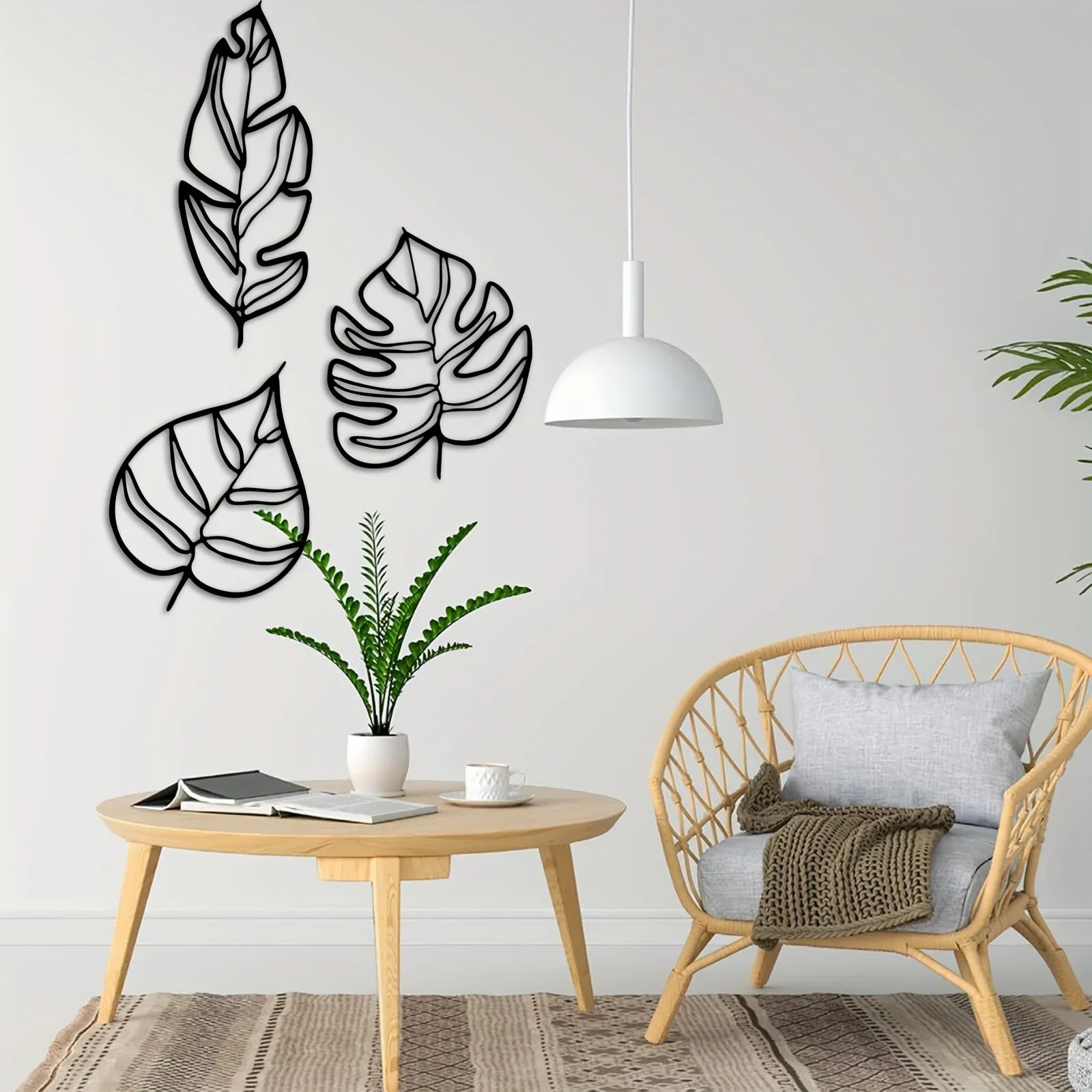 Tropical Leaves Wall Decoration – Set of Three Natural Artworks
