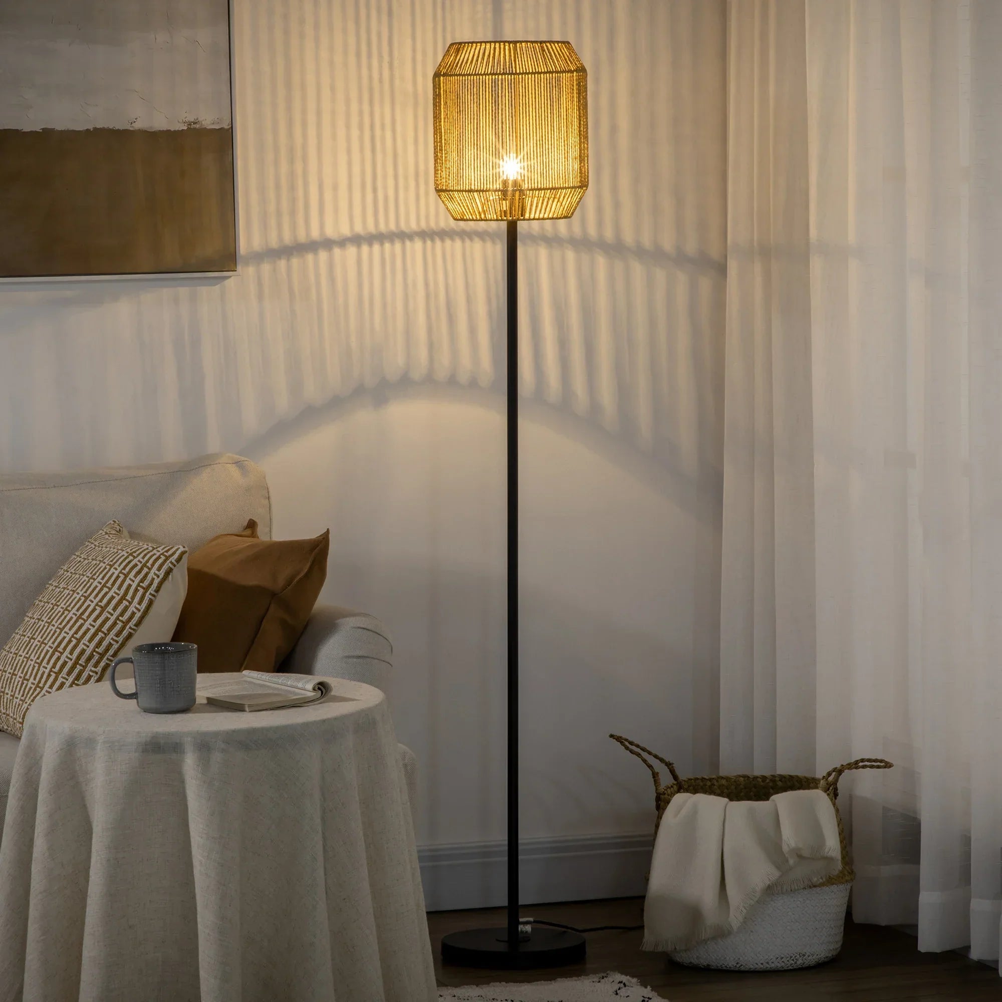 Modern Floor Lamp – Handwoven Paper Shade – E27 Socket – 164 cm – For Living Room & Bedroom