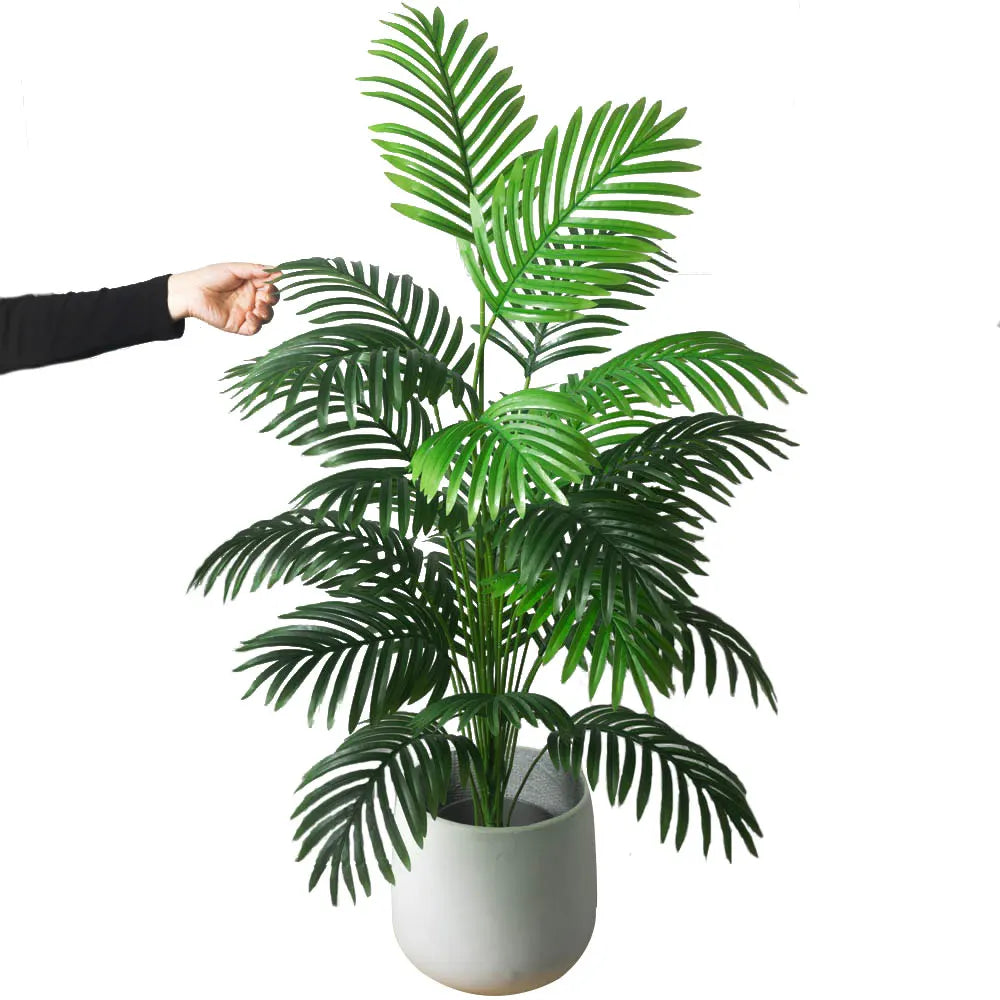 Large Artificial Palm Tree Tropical Fake Plants Green Plastic Palm Leaves 90-120cm