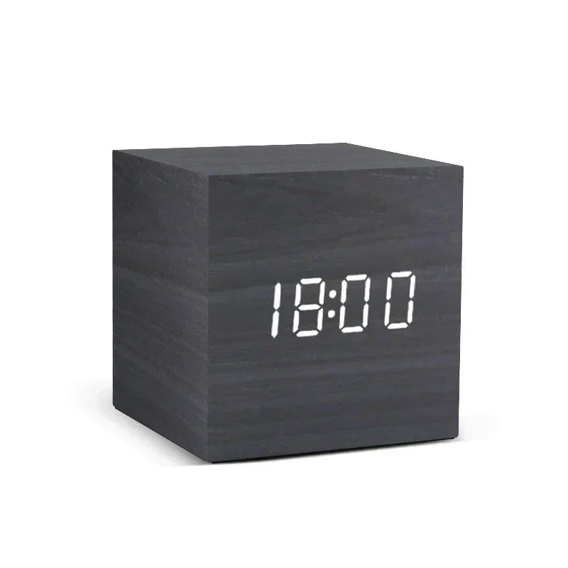 Wooden LED Alarm Clock with Temperature Display, Digital Time Display and Minimalist Design – Perfect for Bedrooms and Offices