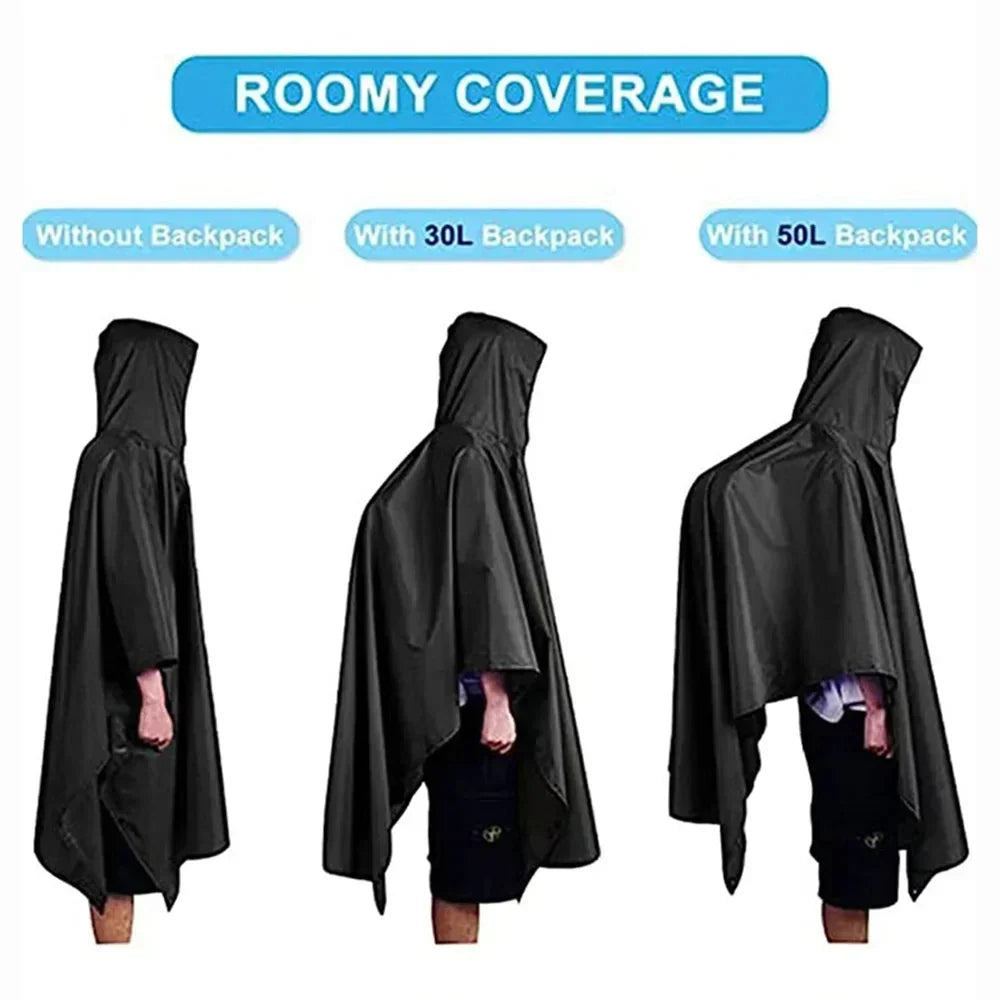 3 in 1 Outdoor Military Raincoat - With Hood Waterproof Rain Poncho with Sleeves, Motorcycle Rain Cover, Ideal for Camping, Hiking and Travel