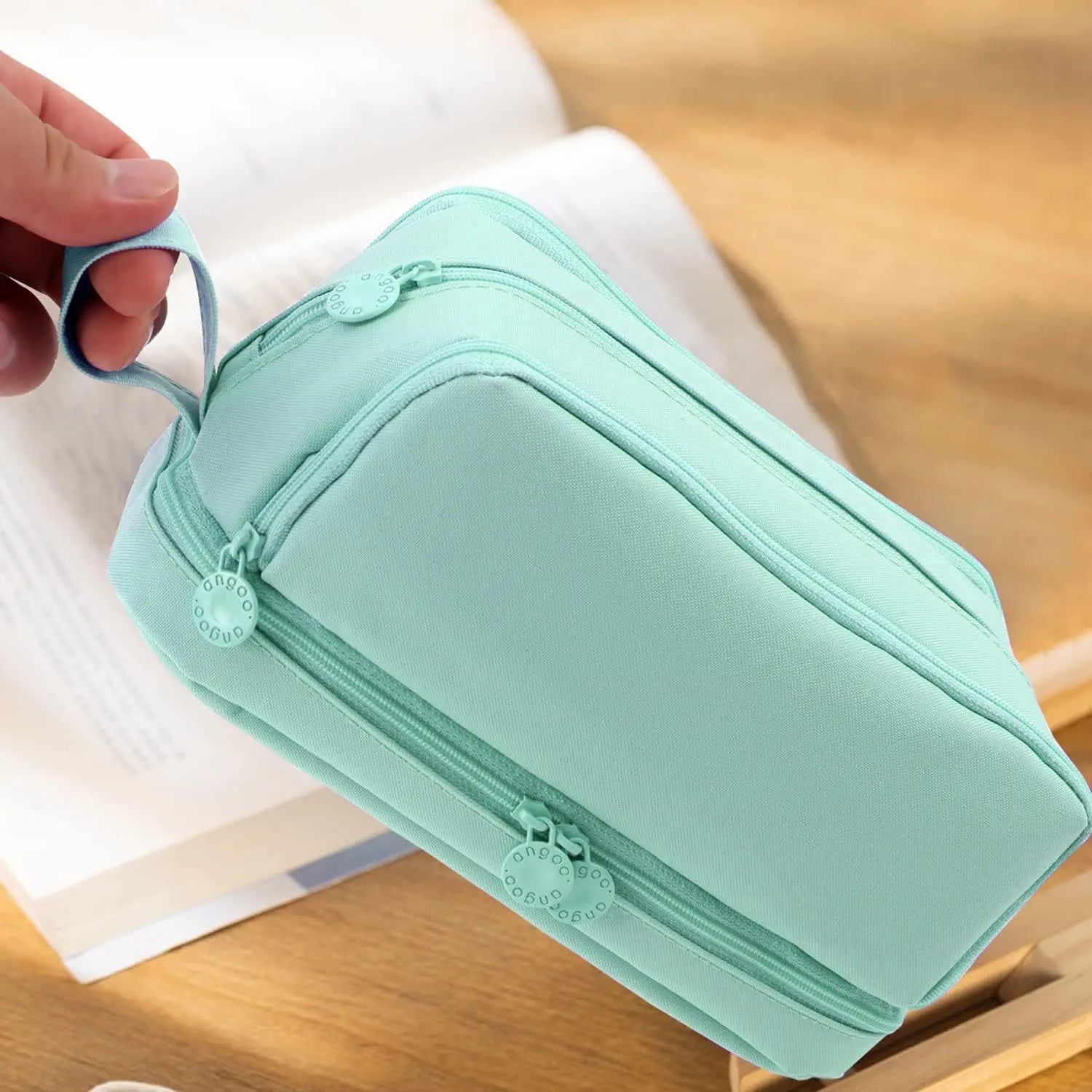 Black canvas pencil case with ruler compartment | Pencil case | Double-layer case for school use