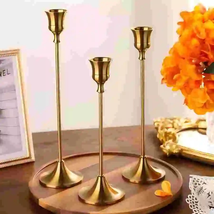 Set of 3 Vintage Elegant Metal and Aluminium Tabletop Candle Holders