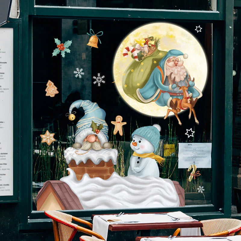 Window Christmas Decorations - Festive Decor with Santa and Animals for a Cosy Christmas