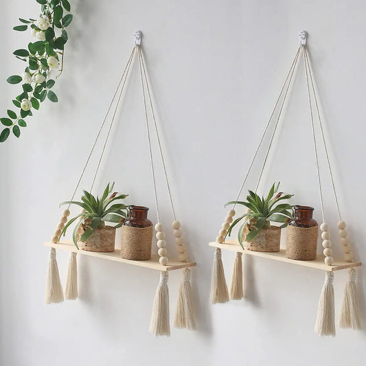 Macramé Wall Shelf - Wooden Shelf in Boho Style