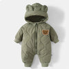 Hooded Winter Overall with Bear Motif for Babies – Warm & Fluffy