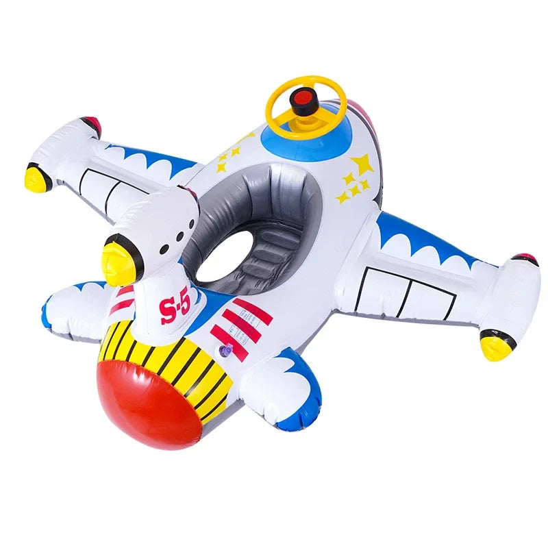 Inflatable Airplane Swim Ring for Babies – Water Toy with Steering Wheel for Summer Fun