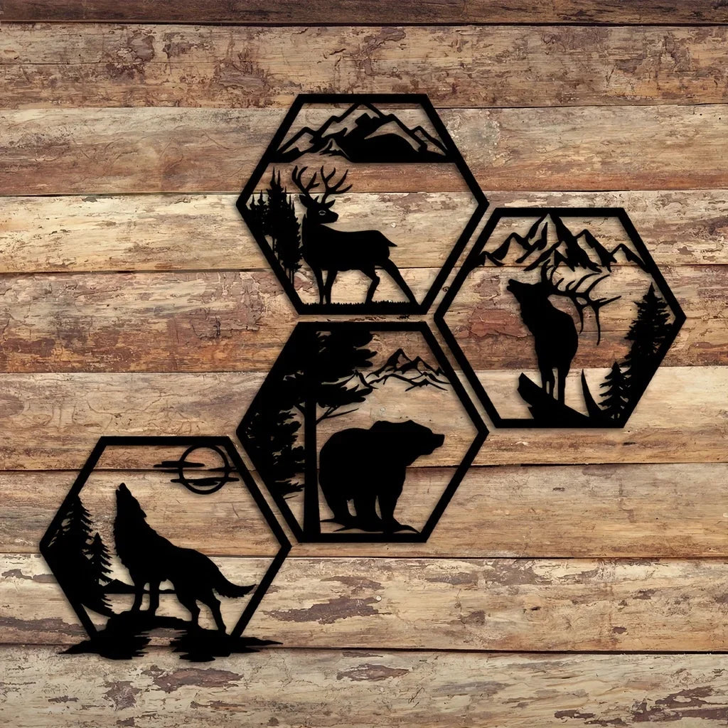 Wilderness Geometric Wall Decor – Animals and Mountains
