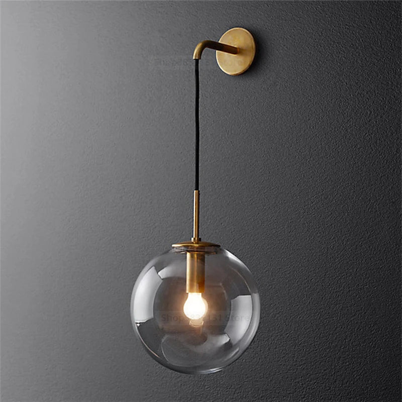 GlacioGlow Retro Glass Ball Sconce | Elegant post-modern bedside lamp for warm ambient lighting