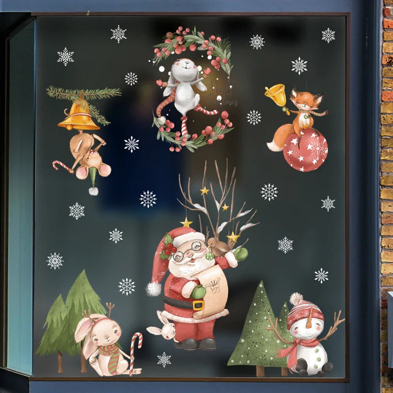 Window Christmas Decorations - Festive Decor with Santa and Animals for a Cosy Christmas