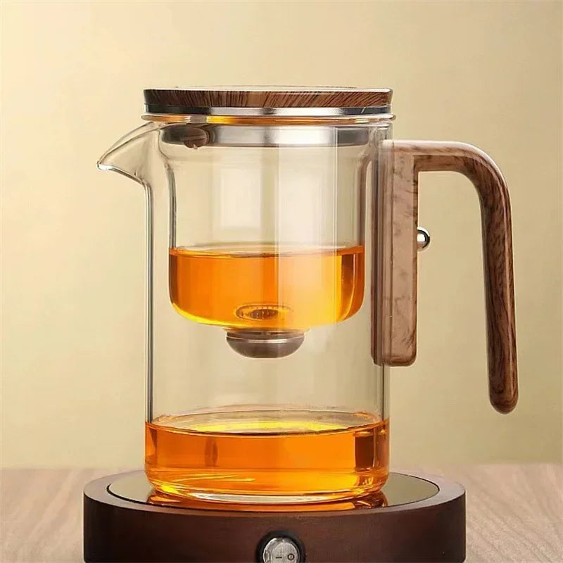 Elegant Glass Tea Infuser Pot – Stylish Brewing with Wooden Handle
