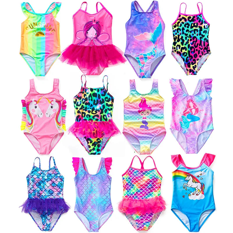 Girls' Swim Outfit with Mermaid and Unicorn Designs – Perfect for Children Aged 4-8