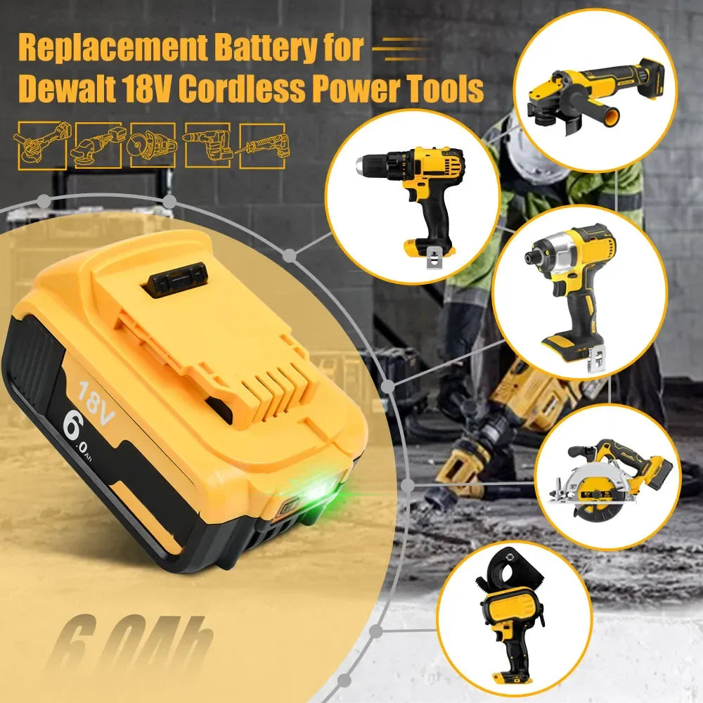 PowerCore 20V 3.0Ah/6.0Ah/9.0Ah Battery + Charger Compatible with Dewalt DCB200 Series | Battery | Replacement Battery Compatible with Dewalt DCB206 DCB207 DCB204 DCB203