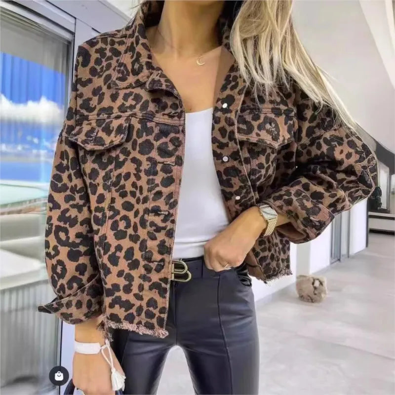 RENATE | Leopard Print Denim Jacket for Women - Stylish & Fashionable