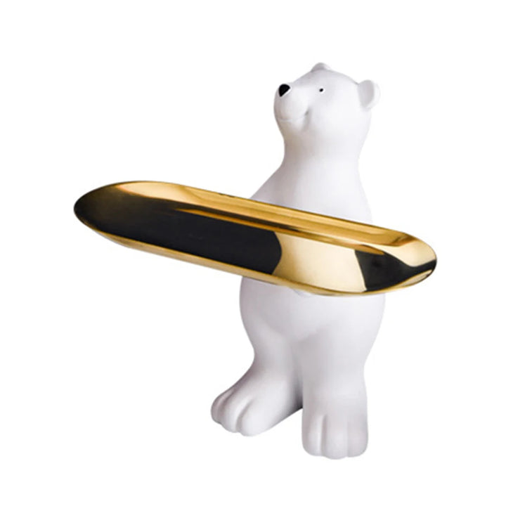 Polar Bear Figurine with Tray – Playful & Elegant Decoration for Your Interior